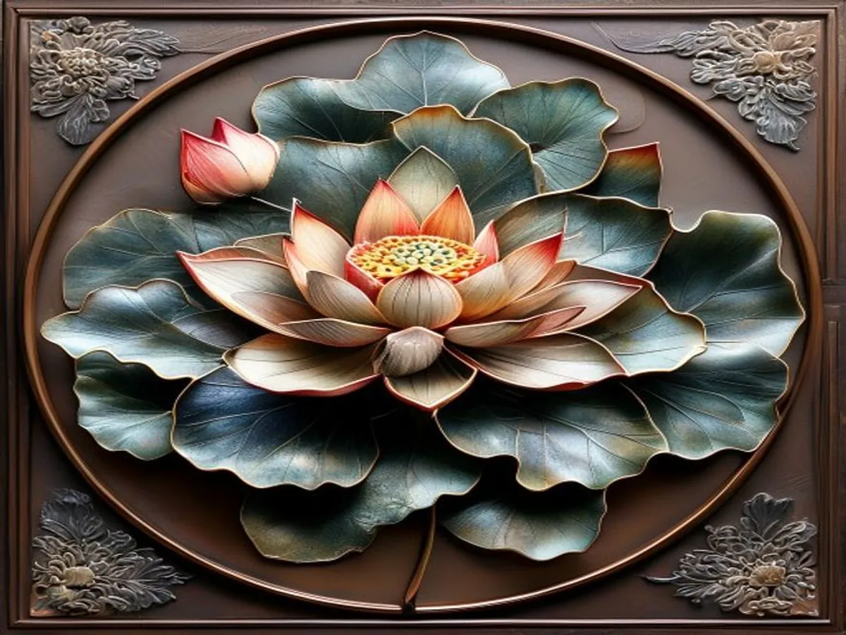 Cloisonné Lotus Plate — AI-generated artwork