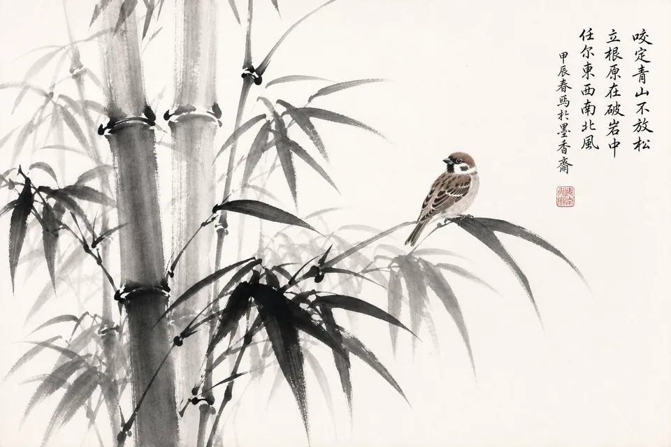 대나무와 참새 — AI-generated artwork