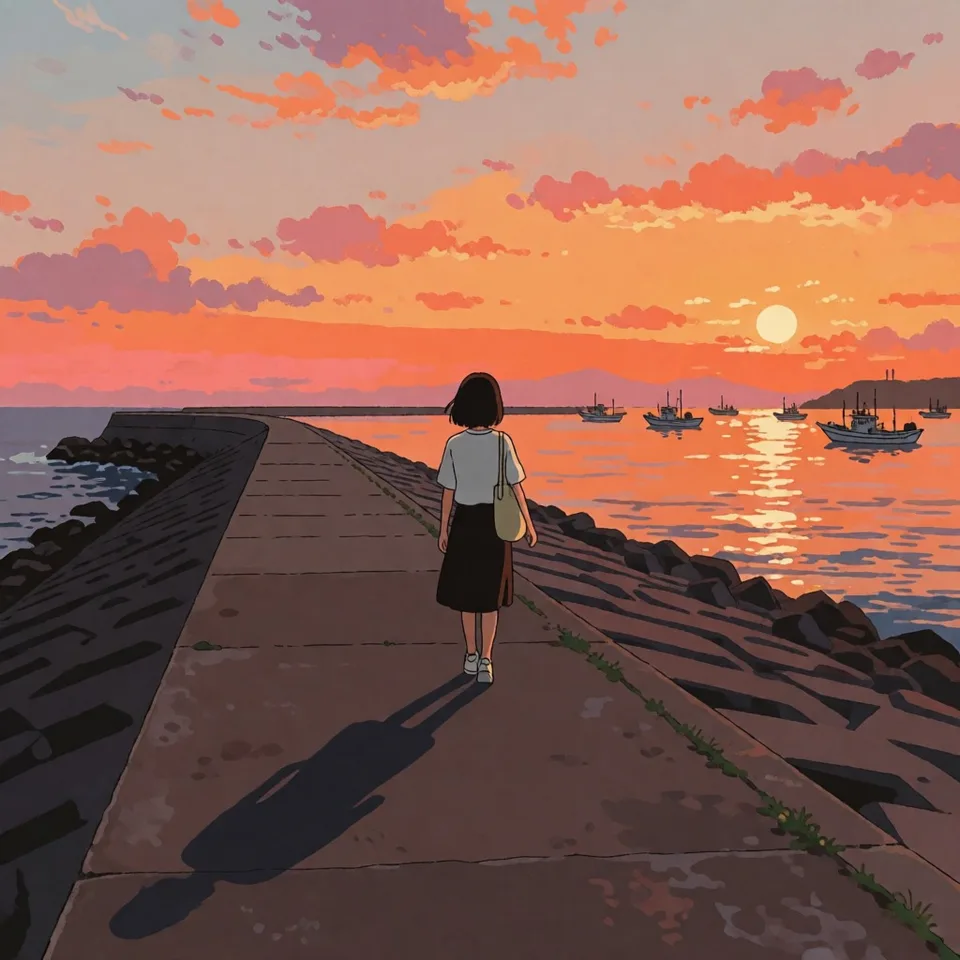 노을 지는 방파제 길 — AI-generated artwork