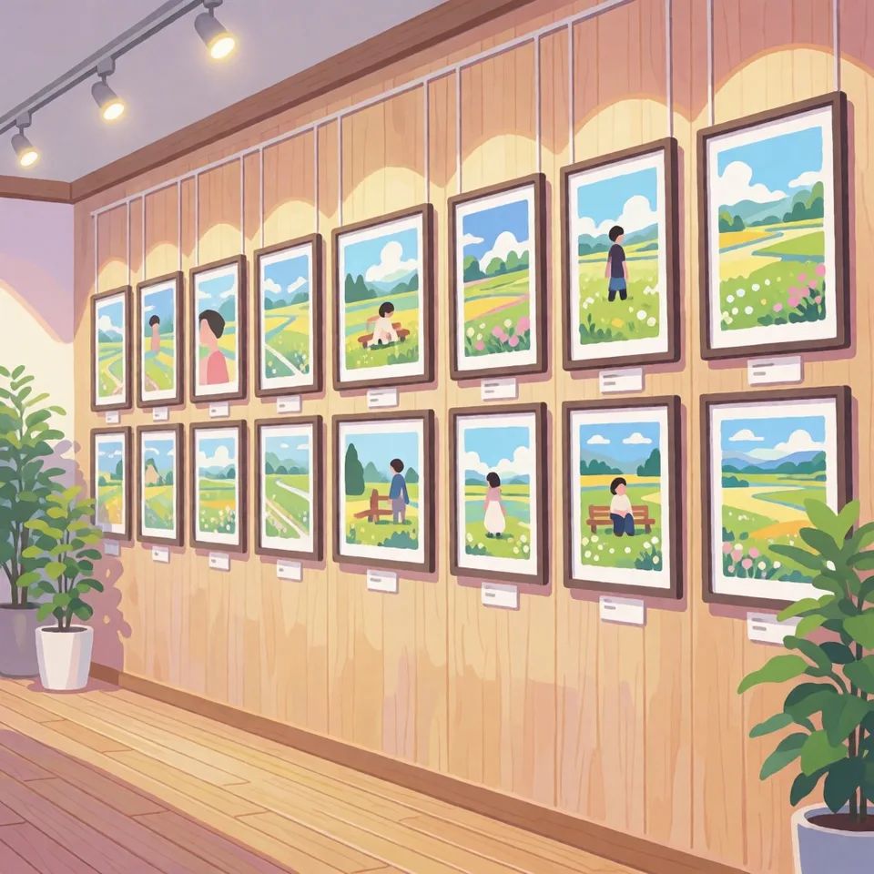 산너머 목장일기 원화 전시 — AI-generated artwork