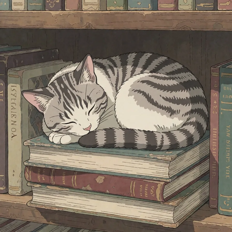 무늬의 책 위 낮잠 — AI-generated artwork