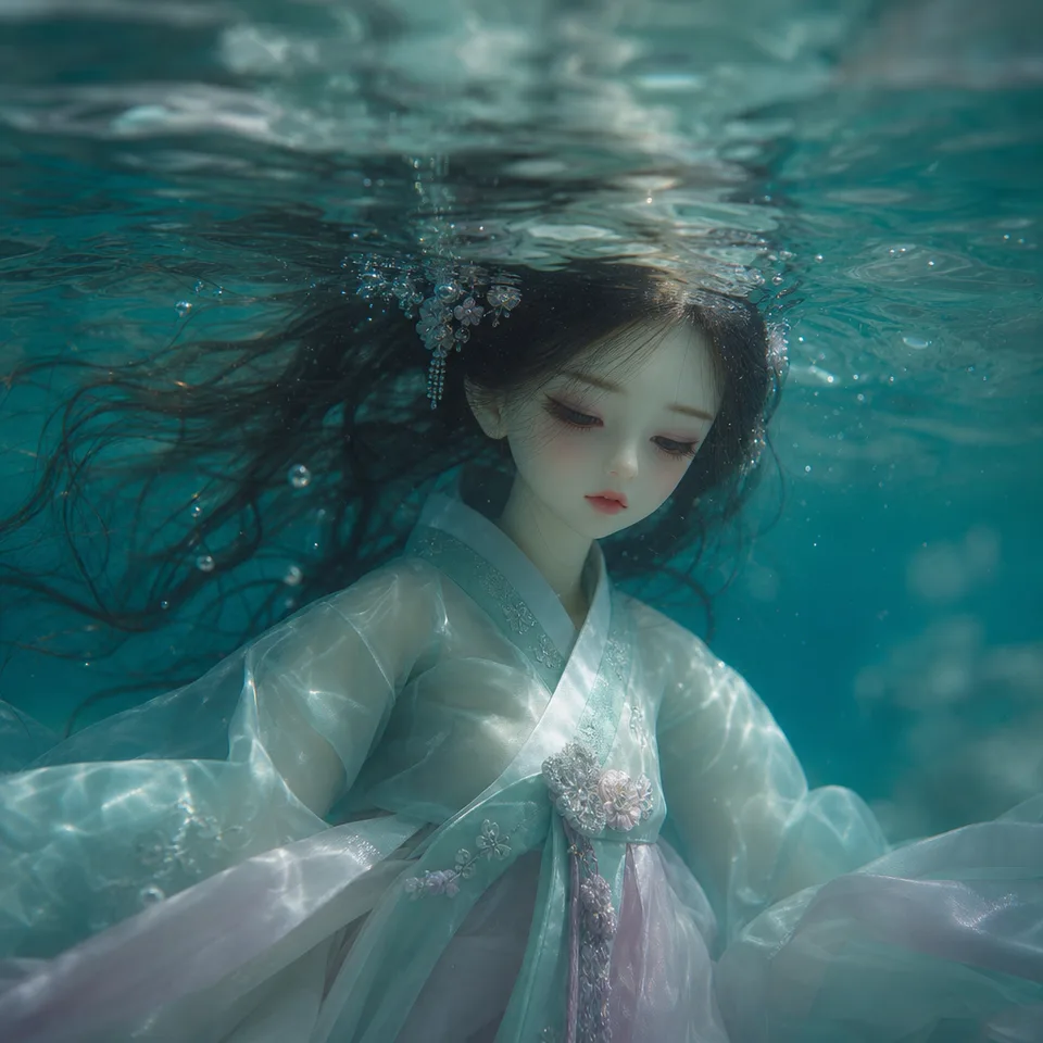 옥색 수중 한복 — AI-generated artwork